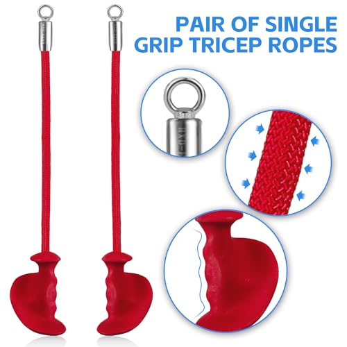 HXD-ERGO Ergonomic Tricep Rope of 2, Tricep Pull Down Attachment with Ergonomic Grip for Cable Machine - Single Arm Tricep Pull Down Cable Attachment for Gym（Red 2 pcs）