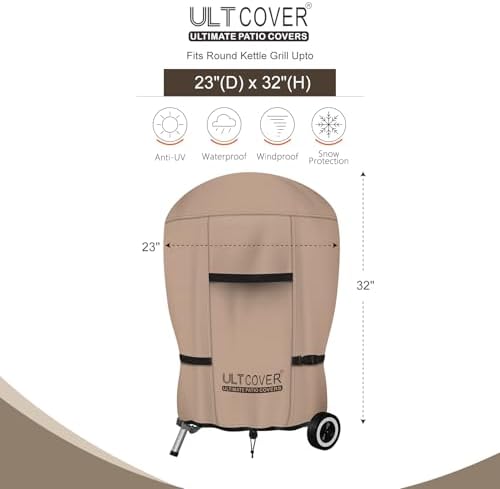 ULTCOVER Outdoor Waterproof Charcoal Kettle Grill Cover for Most 18 inch Round Smoker Size Up to 23” Dia x 32” H