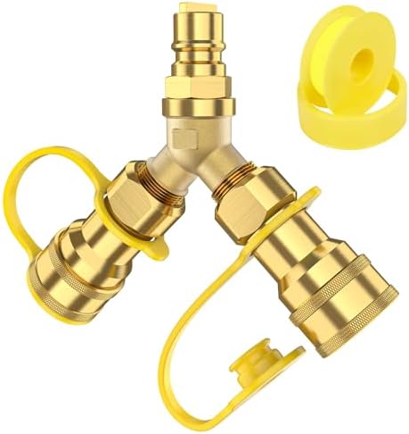 1/2 inch Natural Gas Y Splitter, 2-Way Natural Gas Quick Connect Fittings with Shut Off Valve, Conversion Kit for NaturalGas Line, 1/2" Propane Hose, Pizza, Oven, Grill, Generator, Heater
