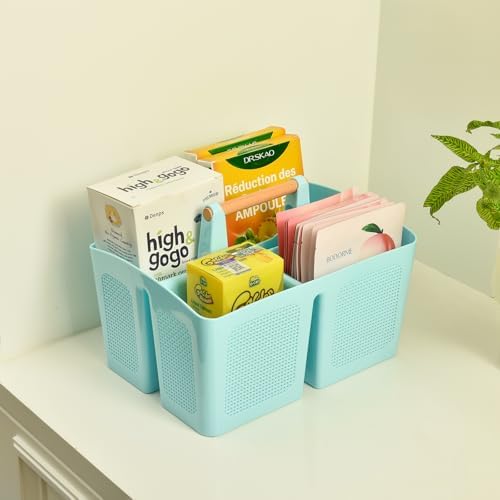 ALINK Portable Shower Caddy Basket with Compartments, Plastic Divided Cleaning Caddy Organizer Storage Tote with Handle for Bathroom, College, Dorm Room Essentials, Pink