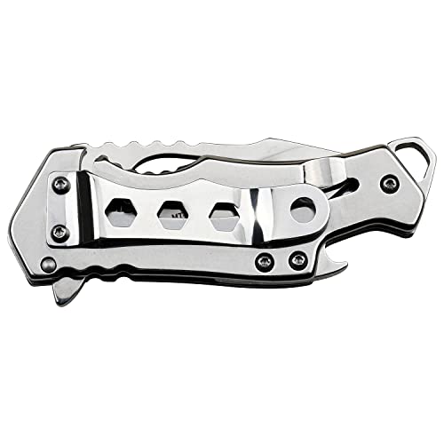 MTech USA – Spring Assisted Folding Knife – Satin Finish Fine Edge Steel Blade, Aluminum Handle w/Lager Beer Graphic, Bottle Opener and Pocket Clip, Tactical, EDC, Self Defense- MT-A88L