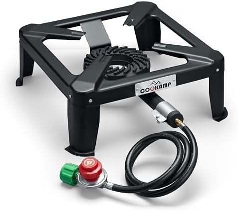 Propane Burner for Outdoor Cooking, 120,000 BTU Single 7" Round Burner, 16" Square Steel Cooktop！SA1730