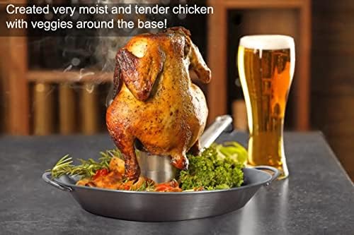 Tellshun Beer Can Chicken Holder, 12 Inch Stainless Steel Grill, BBQ Roaster Cooker Stand Vertical Grilling Accessories Rack for Vegetables Basket Large Size Round Pan