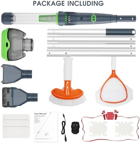 All in ONE Rechargeable Pool & Spa Vacuum 90 Mins Working for Hot Tub, Small Above Ground&Inground Pool, Magnetic Drive Tech, Spa Skimmer Net, Brush,25µm Ultra Fine Mesh Filter