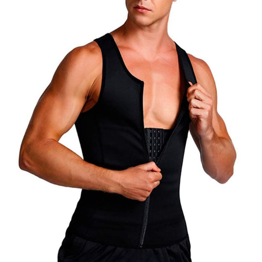 SHAPERIN Men Zipper Sauna Vest Tank Top, Compression Sweat Vest, Neoprene Waist Trainer Body Shaper Slimming Corset Belt Gridle Vest (Black,Small)