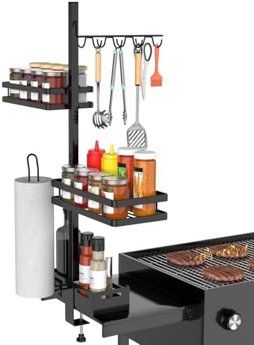 BORISI Griddle Caddy for Blackstone Griddle Accessories, BBQ Grill Caddy with Paper Towel Holder, Outdoor Kitchen Accessories for Camper, Grill Accessories Organizer, Grilling Gifts for Men