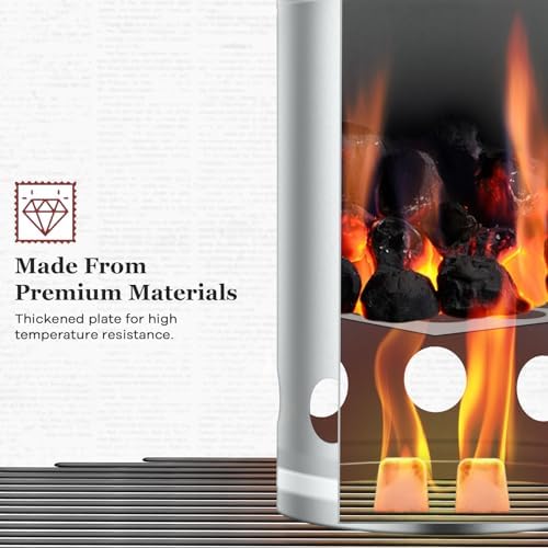 Leonyo Charcoal Chimney Starter, Heavy Duty BBQ Chimney Starter Perfect for Charcoal Grill and BBQ, Sturdy and Easy to Use BBQ Grill Tool for Rapid Fire Starter, Heat Resistant Wooden Handle, Silver