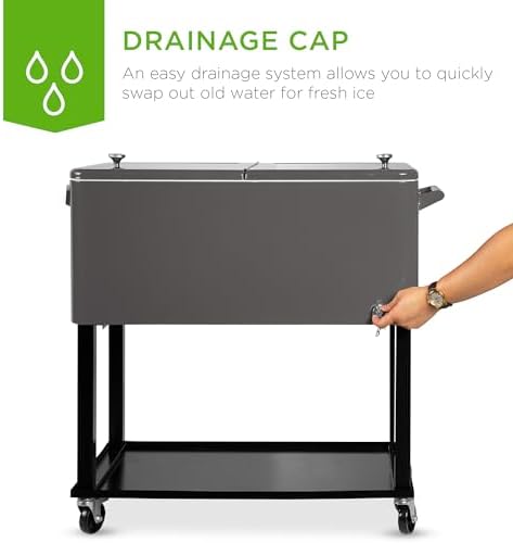Best Choice Products 80-Quart Outdoor Steel Rolling Cooler Cart w/Ice Chest, Bottle Opener, Catch Tray, Drain Plug, Locking Wheels