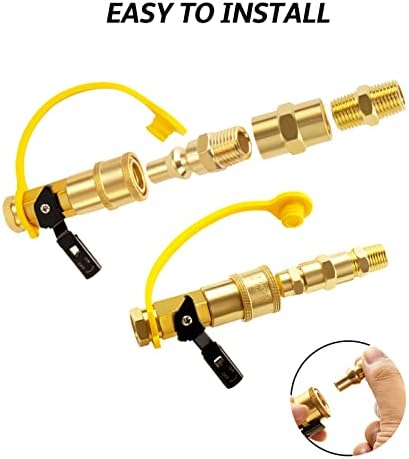1/4" RV Propane Quick Connect Adapter for Propane Hose, Quick Connect or Disconnect Kit Fitting Shutoff Valve and Full Flow Plug 1/4" Male NPT 1/4 Inch Female NPT for RV,Trailer,BBQ