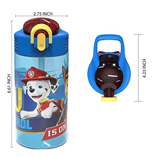 Zak Designs PAW Patrol Kids Water Bottle with Spout Cover and Built-in Carrying Loop, Durable Plastic, Leak-Proof Water Bottle Design for Travel (16 oz, 2-Pack, Non-BPA, Marshall)
