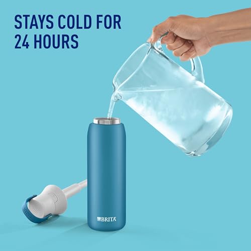 Brita Stainless Steel Premium Filtering Water Bottle, BPA-Free, Reusable, Insulated, Replaces 300 Plastic Water Bottles, Filter Lasts 2 Months or 40 Gallons, Includes 1 Filter, Carbon - 20 oz.