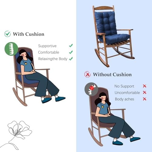 1 Pack Patio Chair Cushion, Rocking Chair Cushion Overstuffed Seat Back Cushion Pad for Outdoor Indoor, Navy Blue