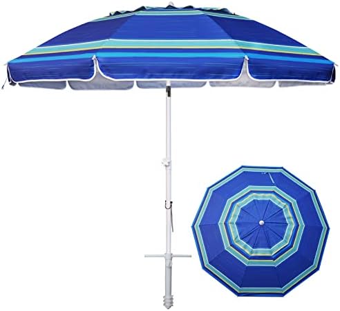 AMMSUN 8 Feet Large Beach Umbrella with Sand Anchor Heavy Duty High Wind Portable Outdoor Umbrellas UV 50+ Protection Air Vent Tilt Patio Garden Pool