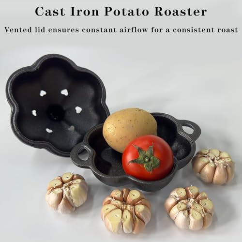 Cast Iron Smoker Roaster & Garlic Roster Baker, Smoker Box, Pre-Seasoned Cast Iron Garlic Roaster for Grill, Perfect for BBQ and Oven, for Smoky, Flavorful Vegetables, Meats or Wood Chips