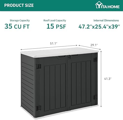 YITAHOME Outdoor Horizontal Storage Sheds w/o Shelf, Weather Resistant Resin Tool Shed, Multi-Opening Door for Storage of Bike, Trash Cans, Garden Tools, 35 cu ft, Waterproof, Lockable, Dark Gray