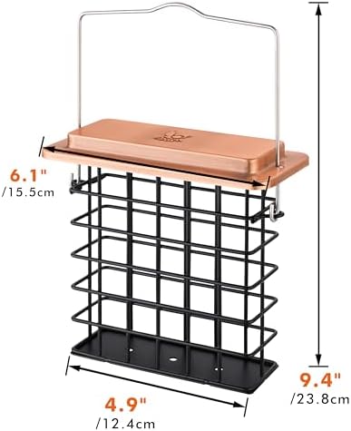 iBorn Suet Feeder Suet Bird Feeders [Single Capacity] for Outside Hanging with Taller Grid for Woodpecker,Metal Brushed Copper（Pack of 2）