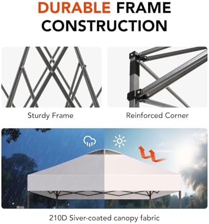 Amada 10x10ft 1-Person Setup Pop Up Canopy Tent - Easy Outdoor Sun Shade for Events, Parties, Camping, Gazebo with Wheel Cover Bag, Beach Tent with 3-Speed Adjustable Height,White