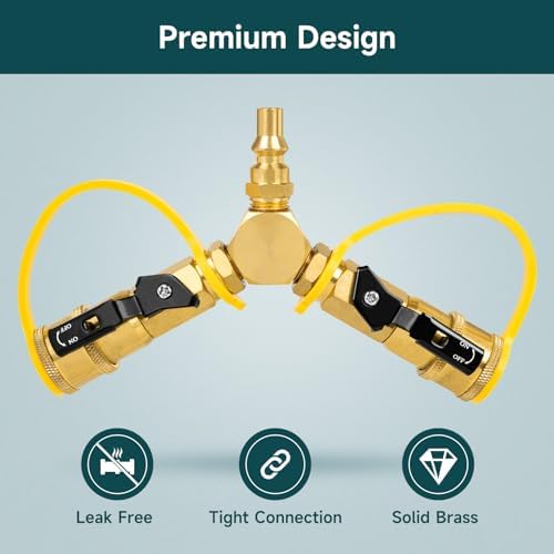 GASPRO 1/4" RV Propane Quick Connect Y Splitter Adapter with Shutoff Valve for RV, Camping Stoves, BBQ Grills, Gas Burners and More, 2 Way 1/4" Propane Rv Hose Splitter