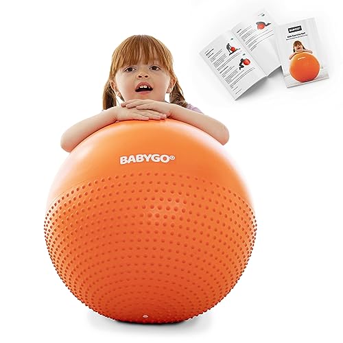 BABYGO® Kids Exercise Ball | Balance Stability Yoga Ball Autism Therapy Sensory Development ASD Special Needs Chair | 45cm Fun Play Book & Pump Included - Orange