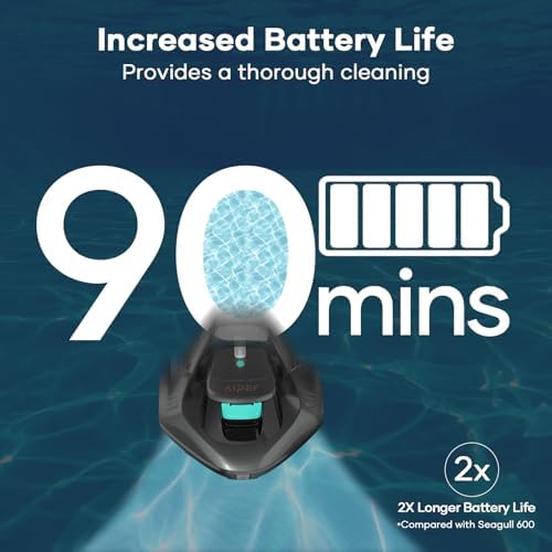 AIPER Cordless Robotic Pool Cleaner, Pool Vacuum Lasts 90 Mins, LED Indicator, Self-Parking, Ideal for Above-Ground Flat Pool up to 860 sq.ft.
