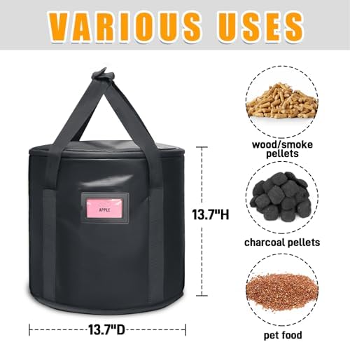 32LBS Wood Pellet Storage Containers for Smoker,Stay Dry Wood Pellets Storage Bin Compatible With Traeger/pit boss Pellet,Portable charcoal storage container bin feature Anti-Shock & Crack