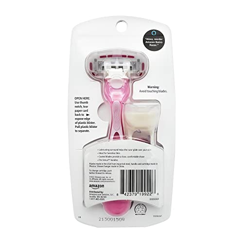 Amazon Basics Women's 5 Blade FITS Razor for Women, FITS Amazon Basics FITS Handle and Venus Handles, Includes 1 FITS Handle, 2 Cartridges & 1 Shower Hanger