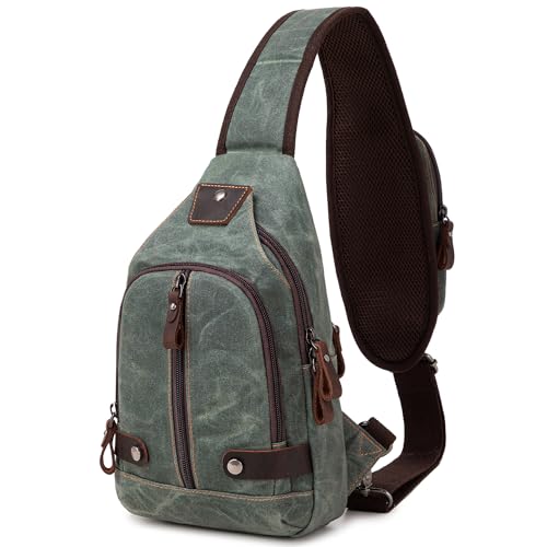 SHENHU Sling Bag Crossbody Bags for Man Waxed Canvas Chest Shoulder Bag for Men Army Green