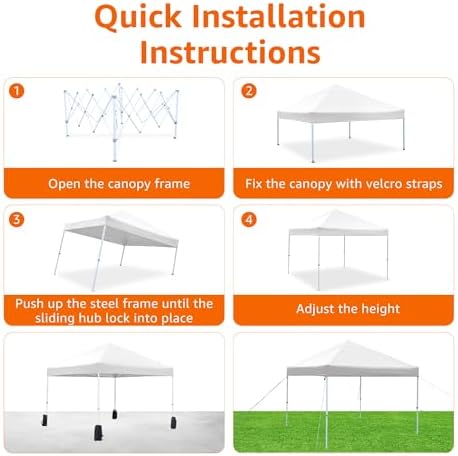 Amazon Basics Outdoor Pop Up 10 x 10 Canopy Tent for Events, Portable with Easy Setup, Includes Wheeled Carry Bag, 8 Pegs, 4 Ropes, 4 Weighted Bags, White