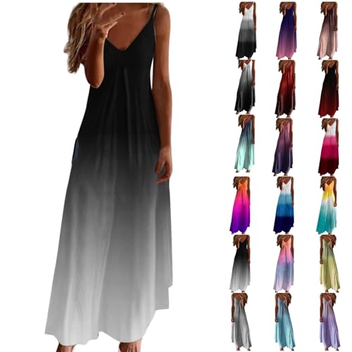 YFGEFTR Woman Summer Dress Summer Dresses for Women 2024 Casual V-Neck Sleeveless Maxi Dress Spaghetti Strap Long Dress Bohemian Beach Sundress Deals of The Day Lightning Deals Today
