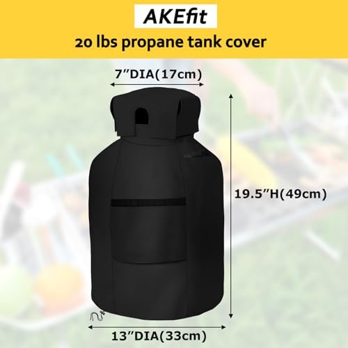AKEfit Propane Tank Cover 20lb Gas Tank Cover Outdoor 600D Heavy Duty Waterproof Covers Fits Standard 20 lb Tank Cylinder, 13'' x 19.5'' Black