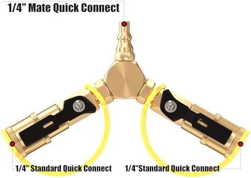 1/4" RV Propane Quick Connect Y Splitter Adapter with Shutoff Valve for RV Trailer, Quick Connect Propane Hose Connect to Motorhome Tabletop Camping Grill 2 Way 1/4" Quick Disconnect Kit