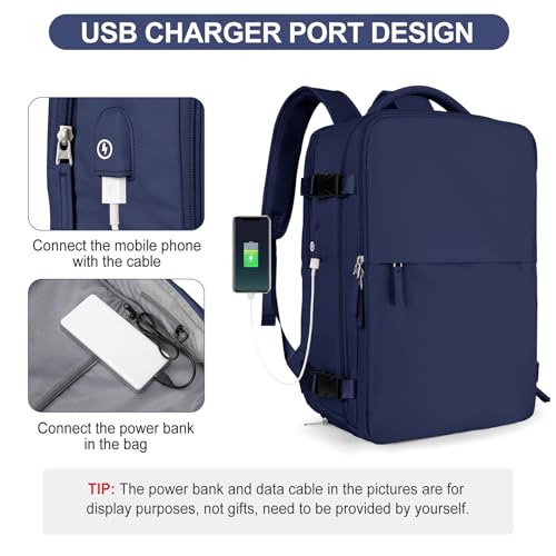 LargeTravel Backpack For Women Men Airline Approved Carry On Bags For Airplanes Underseat Luggage Backpack For Traveling On Airplane Personal Item Travel Bag For Airlines Travel Essentials Navy Blue