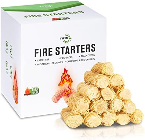 TIFMI Fire Starter - 60 Pcs Fire Starters Kit for Campfires, Fireplace, Grill, Wood & Pellet Stove, Fire Pit, BBQ, Survival, ooni Pizza Ovens, Water Resistant and Odorless Safe for Indoor/Outdoor Use
