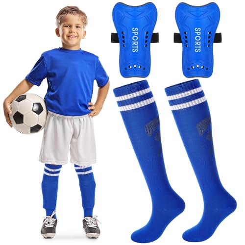 Syhood Soccer Shin Guards and Socks for Toddler Kids Youth, Lightweight Soccer Shin Pads Protective Soccer Gear for 3-5, 5-10, 10-15 Years Old Children Teen Boys Girls Soccer Game (Blue,S Size)