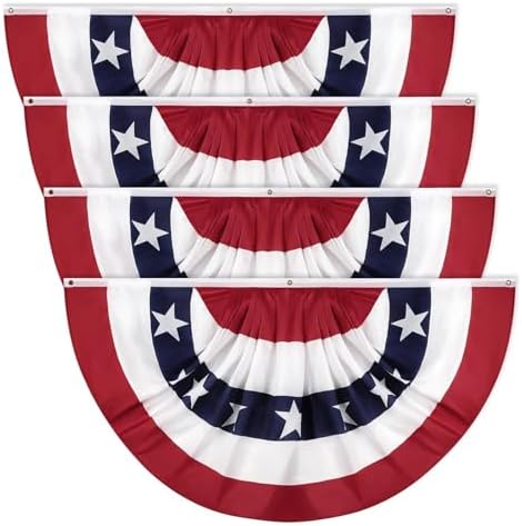 American Bunting Flags Outdoor 3x6 FT, 4th of July Pleated Large Fan Flags, USA Patriotic Banner Decorations for Outside Porch Door Yard Garden, Red White and Blue Decor (4)
