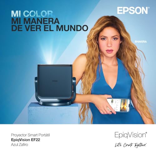 Epson EpiqVision Mini EF22 Portable Smart Laser Projector, Bright 1,000 Lumens, FHD 1080p HDR, 3-Chip 3LCD, Google TV, Netflix, Swivel Stand, Stereo Speakers, Outdoor Backyard/Home Theater - Blue