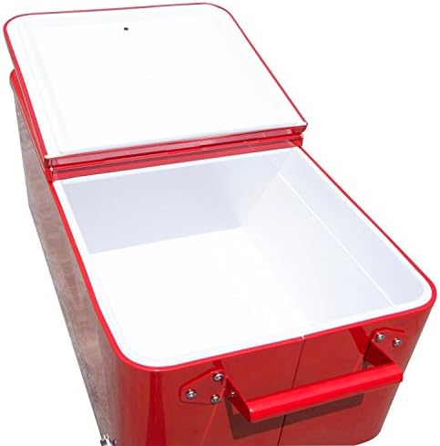 Outsunny 80 QT Rolling Cooling Bins Ice Chest on Wheels Outdoor Stand Up Drink Cooler Cart for Party, Red