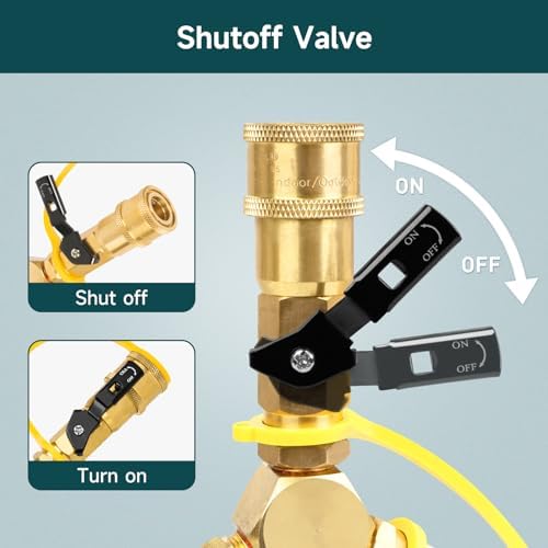 GASPRO 1/4" RV Propane Quick Connect Y Splitter Adapter with Shutoff Valve for RV, Camping Stoves, BBQ Grills, Gas Burners and More, 2 Way 1/4" Propane Rv Hose Splitter