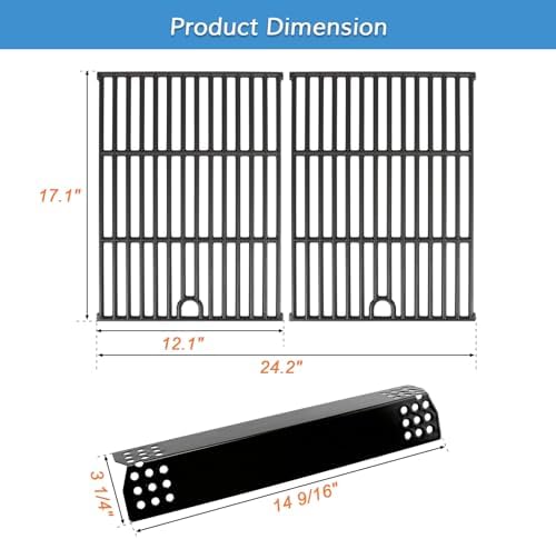 Grill Replacement Parts for Nexgrill 720-0925P - 4 Burner, Grill Grates, Heat Plate, Cast Iron, Porcelain Steel