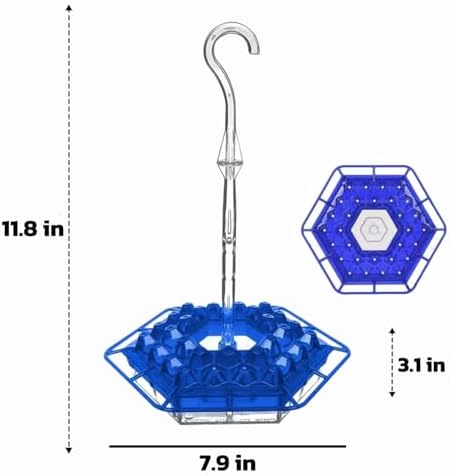 Ant & Bee-Proof Hummingbird Feeder with 30 Feeding Ports - 11oz Easy-Clean Outdoor Hanging Feeder, Includes Perch & Cleaning Brush for Window and Backyard Decoration (2, Blue)