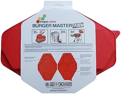 Burger Master MAX 4-in-1 Burger Press by Shape+Store. Makes Makes Four 1/3 to 1/2 Pound Burgers, Easy-To-Clean & Dishwasher Safe