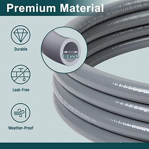 GASPRO 12 Feet 1/2" ID Natural Gas Hose, Low Pressure LPG Hose with Quick Connect, for Weber, Char-broil, Pizza Oven, Patio Heater and More