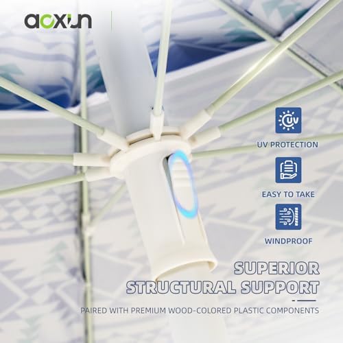Aoxun Beach Umbrella with Tilt Pole, Portable Sand Anchor and Carry Bag, UPF 50+ Sun Shelter Air Vents Design for Outdoor Activities (Blue), 6.5ft