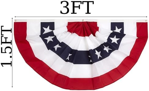 1.5x3 Ft American Bunting Flag outdoor - Half Fan Banner Pleated Patriotic Polyester USA Flag for 4th of July Decorations 10pack