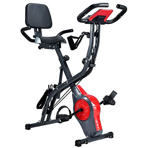 PLENY Folding Exercise Bike, Indoor Stationary Bike 16-Level Magnetic Resistance, Workout Bike for Home Workout Gym