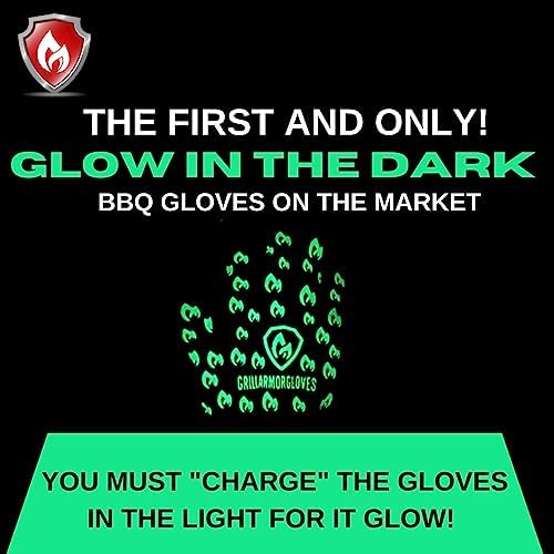 Glow in The Dark BBQ Gloves 932°F Extreme Heat & Cut Resistant Oven Mitts with Fingers – Cooking, Grilling, Baking – Accessory for Smoker, Cast Iron, Fire Pit, Camping, Fireplace