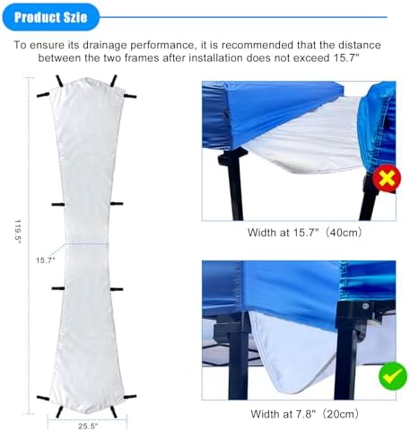 10 Foot Canopy Rain Gutter for Instant Pop Up Canopy, Canopy Tent Drainage Accessory Rain Gutter with Velcro Straps (White)
