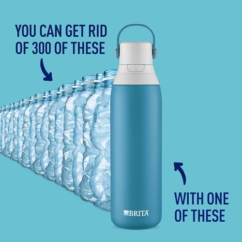 Brita Stainless Steel Premium Filtering Water Bottle, BPA-Free, Reusable, Insulated, Replaces 300 Plastic Water Bottles, Filter Lasts 2 Months or 40 Gallons, Includes 1 Filter, Carbon - 20 oz.