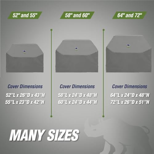 RUGGED RHINO Heavy Duty Grill Cover for Outdoor Grills, All Season Three Layer Waterproof Covers, UV Resistant, Windproof, Secure Buckle Closure, Grilling, Griddle, Outside Storage, 58x24x48, Gray