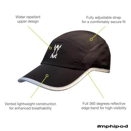 Amphipod 360° Full-Viz Reflective Hat, Running Performance Adjustable Reflective Vented Cap for Men & Women - Black - OS